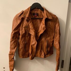 Camel faux leather jacket stylish brown